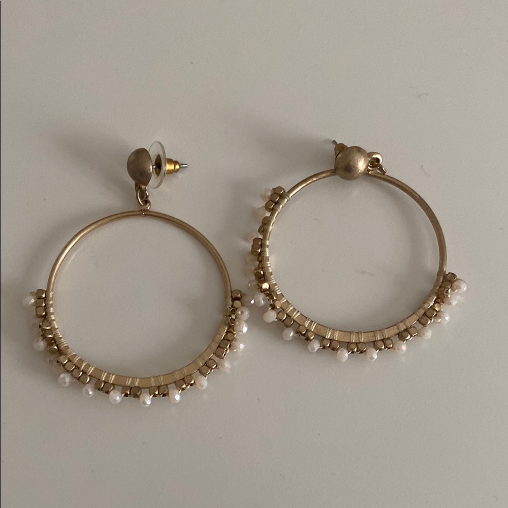 Madewell Gold and White Hoop Earrings with Pearl Accents